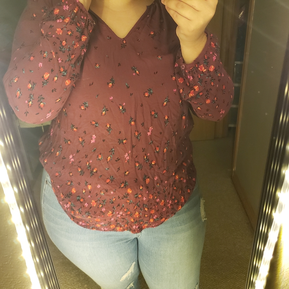 Old Navy Maroon Blouse w/floral print